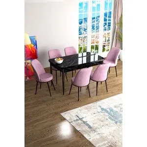 Han - Black Marble, Pink Black Marble
Pink Extendable Dining Table & Chairs Set (7 Pieces)