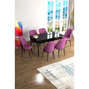 Han - Black Marble, Purple Black Marble
Purple Extendable Dining Table & Chairs Set (7 Pieces)