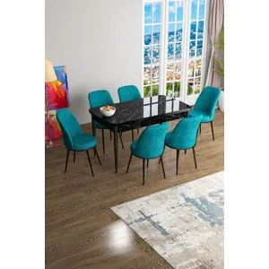 Han - Black Marble, Turquoise Black Marble
Turquoise Extendable Dining Table & Chairs Set (7 Pieces)
