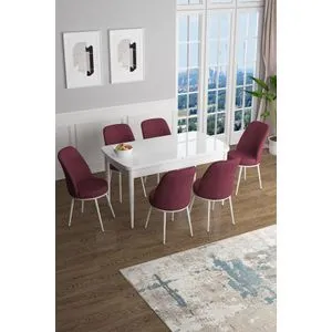 Han - White, Burgundy White
Burgundy Extendable Dining Table & Chairs Set (7 Pieces)