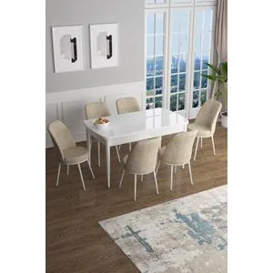 Han - White, Cream White
Cream Extendable Dining Table & Chairs Set (7 Pieces)