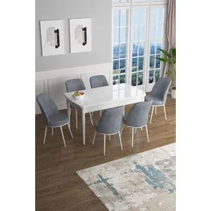Han - White, Grey White
Grey Extendable Dining Table & Chairs Set (7 Pieces)