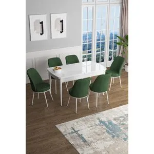 Han - White, Khaki White
Khaki Extendable Dining Table & Chairs Set (7 Pieces)