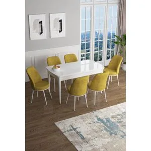 Han - White, Mustard White
Mustard Extendable Dining Table & Chairs Set (7 Pieces)