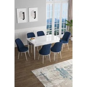 Han - White, Navy Blue White
Navy Blue Extendable Dining Table & Chairs Set (7 Pieces)