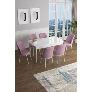 Han - White, Pink White
Pink Extendable Dining Table & Chairs Set (7 Pieces)