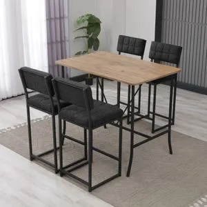 Hanah Home barski set Retro, barski sto i 4 barske stolice, antracit / orah