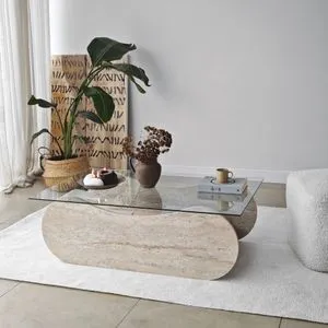 Hanah Home klub sto Brise, 105 cm, travertin / providni