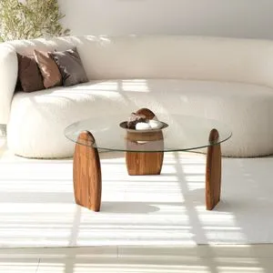 Hanah Home klub sto Surf, 90 cm, Chesnut / providni