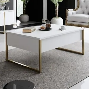 Hanah Home Luxe - Beli, Zlatno-Beli Sto za Kafu
