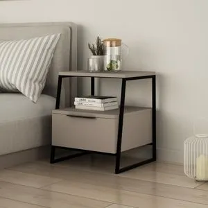 Hanah Home noćni ormarić Pal v2, 45 cm, svetla moka / crni