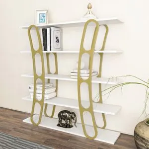 Hanah Home polica za knjige Adar, 120 cm, bela / zlatna