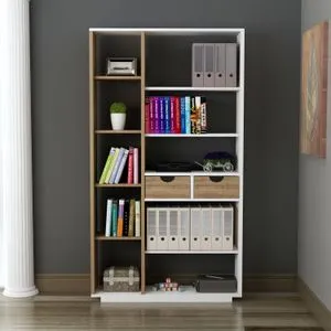 Hanah Home polica za knjige Luma, 80,4 cm, bela / orah