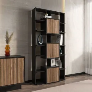Hanah Home polica za knjige Monaco, 85 cm, crna / Light Walnut