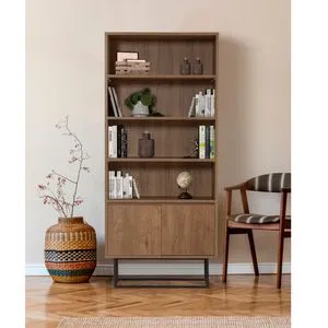 Hanah Home Rea Walnut Crna Polica za knjige