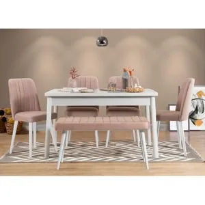 Hanah Home trpezarijski set Costa 0900-2, sto, 4 stolice i klupa, bela / Stone