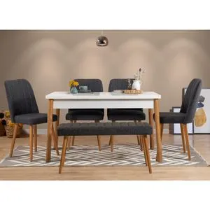 Hanah Home trpezarijski set Costa 1053-2, sto, 4 stolice i klupa, atlantski bor / bela / antracit