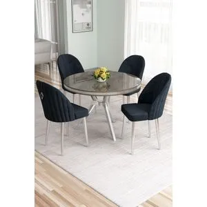 Hanah Home trpezarijski set Mos, sto i 4 stolice, antracit / hrom