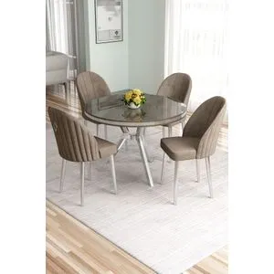Hanah Home trpezarijski set Mos, sto i 4 stolice, antracit / hrom / kapućino