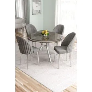 Hanah Home trpezarijski set Mos, sto i 4 stolice, antracit / hrom / siva