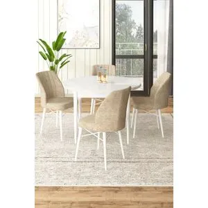Hanah Home trpezarijski set Rox, sto i 4 stolice, bela / krem