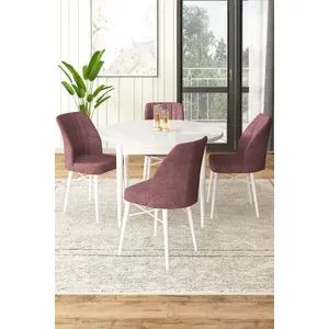 Hanah Home trpezarijski set Rox, sto i 4 stolice, bela / puder roze