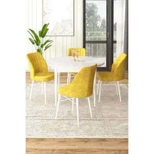 Hanah Home trpezarijski set Rox, sto i 4 stolice, bela / senf