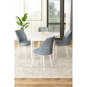 Hanah Home trpezarijski set Rox, sto i 4 stolice, bela / siva