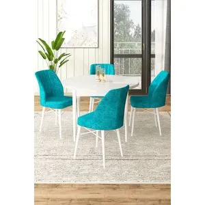 Hanah Home trpezarijski set Rox, sto i 4 stolice, bela / tirkizna