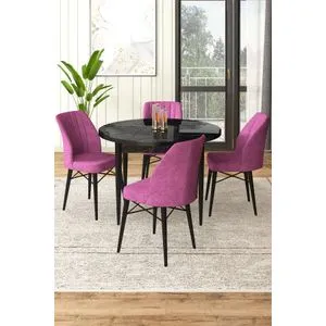 Hanah Home trpezarijski set Rox, sto i 4 stolice, crni mermer / ljubičasta