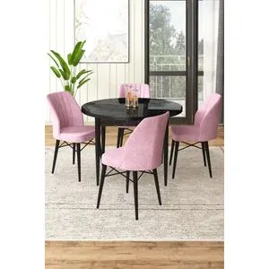 Hanah Home trpezarijski set Rox, sto i 4 stolice, crni mermer / roze