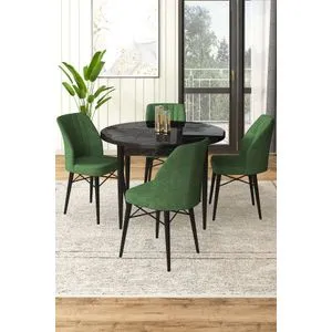 Hanah Home trpezarijski set Rox, sto i 4 stolice, crni mermer / kaki