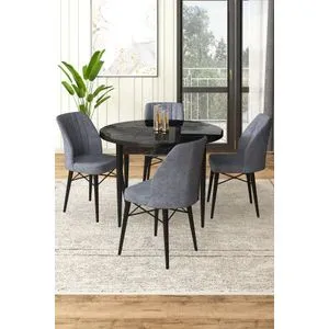 Hanah Home trpezarijski set Rox, sto i 4 stolice, crni mermer / Fume