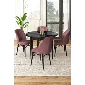 Hanah Home trpezarijski set Rox, sto i 4 stolice, crni mermer / puder roze