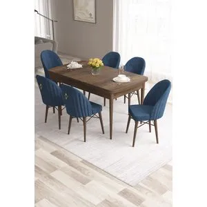 Hanah Home trpezarijski set Roz, sto na razvlačenje i 6 stolica, Baroque / teget