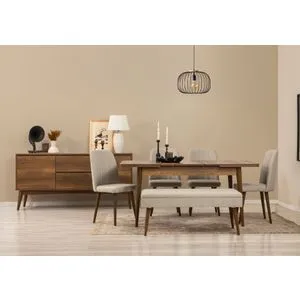 Hanah Home trpezarijski set Vina 1005 03 sa konzolom, 4 stolice i klupa, orah / krem