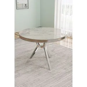 Hanah Home trpezarijski sto Mos, 90 cm, beli mermer / hrom