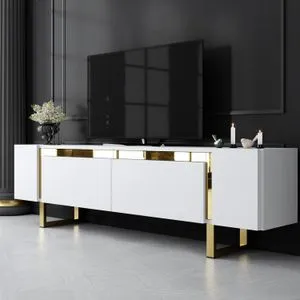 Hanah Home TV komoda Yildiz, 180 cm, bela / zlatna