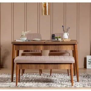 Hanah Home Vina 0900 - Set trpezarijskog stola i stolica od oraškog kamena