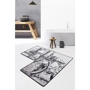 Hand Draw Multicolor Bathmat Set (2 Pieces)