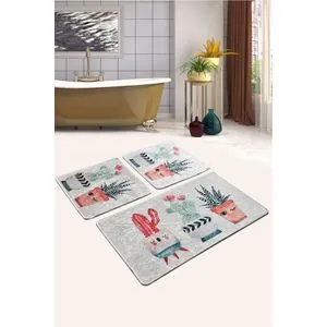 Happy Cactus 2 Multicolor Bathmat Set (3 Pieces)