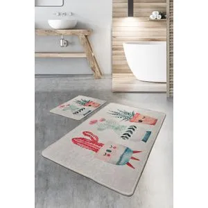 Happy Cactus Multicolor Bathmat Set (2 Pieces)