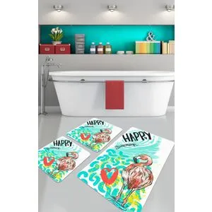 Happy Flamingo Multicolor Bathmat Set (3 Pieces)
