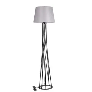 Havin Lambader Siyah Ayak Pramit Açık Hasır Gri Abajurlu Grey Floor Lamp