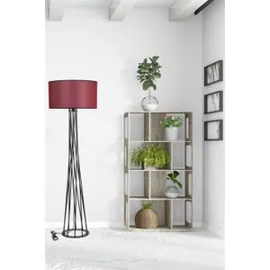 Havin Lambader Siyah Ayak Silindir Hasır Bordo Abajurlu Claret Red Floor Lamp