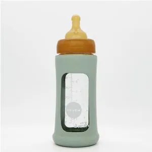 Hevea flašica sa širokim otvorom i zaštitnim rukavom Morska pena 1 kom, 250ml/8.5oz