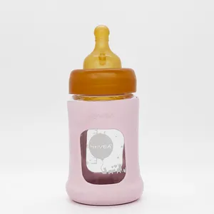 Hevea flašica sa širokim otvorom i zaštitnim rukavom Puder roza 1 kom, 150ml/5oz