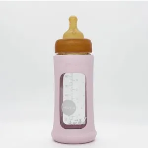Hevea flašica sa širokim otvorom i zaštitnim rukavom Puder roza 1 kom, 250ml/8.5oz