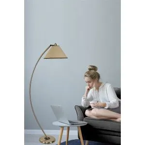 Hilal Mat Krom Lambader Açık Hasır Abajurlu Chrome Floor Lamp