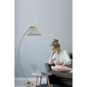 Hilal Mat Krom Lambader Açık Hasır Gri Abajurlu Light Grey Floor Lamp